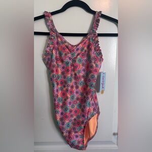Cat and Jack Glitter Floral One Piece Swimsuit - Girls XL (14)